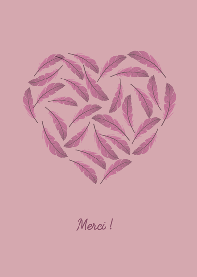Remerciement mariage avec un coeur en plumes